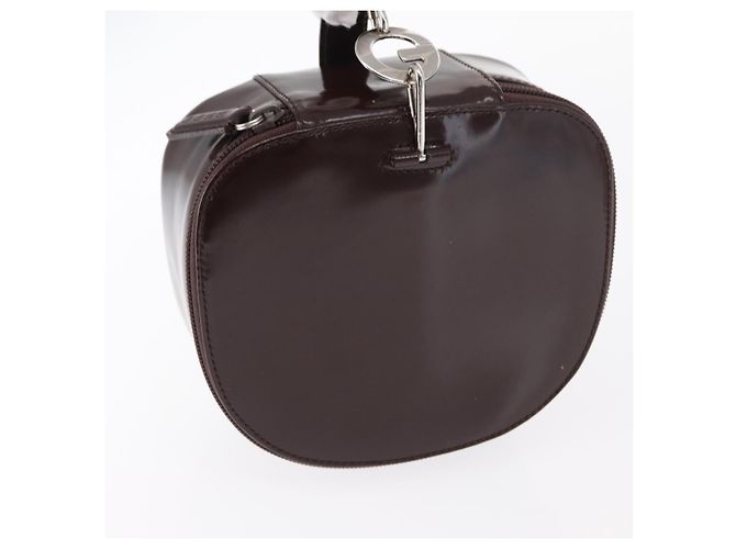Pochette Vanity GUCCI Smalto Marrone Argento Auth am9751 - vista 6