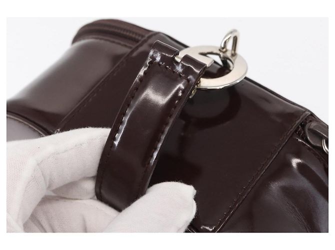 Pochette Vanity GUCCI Smalto Marrone Argento Auth am9751 - vista 7