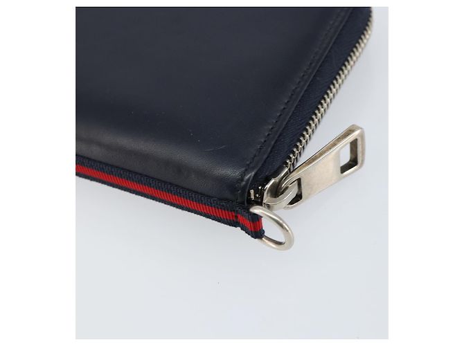 GUCCI Sherry Line Long Wallet Leather Navy Silver 344096 Auth am9608 Silvery Navy blue - view 10