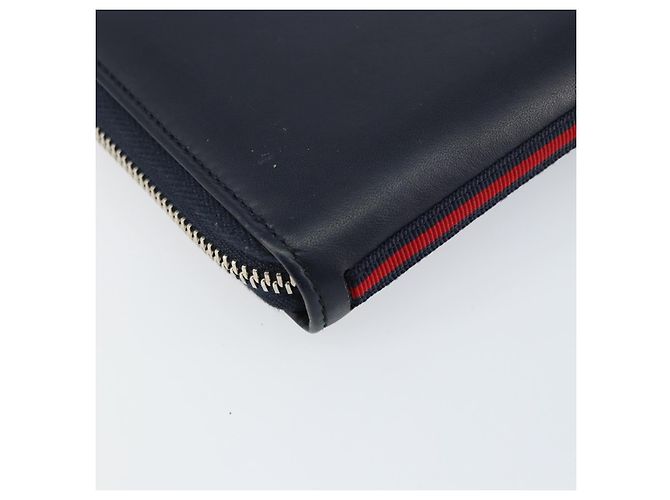 GUCCI Sherry Line Long Wallet Leather Navy Silver 344096 Auth am9608 Silvery Navy blue - view 11