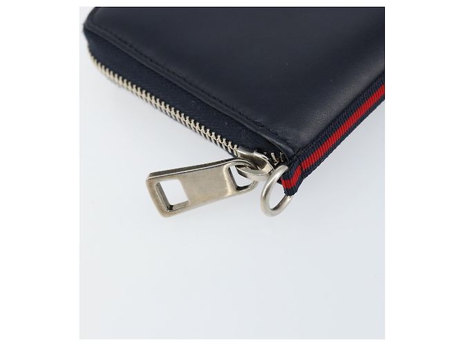 GUCCI Sherry Line Long Wallet Leather Navy Silver 344096 Auth am9608 Silvery Navy blue - view 12