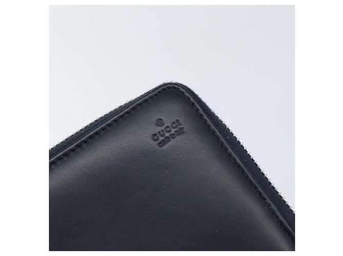GUCCI Sherry Line Long Wallet Leather Navy Silver 344096 Auth am9608 Silvery Navy blue - view 13