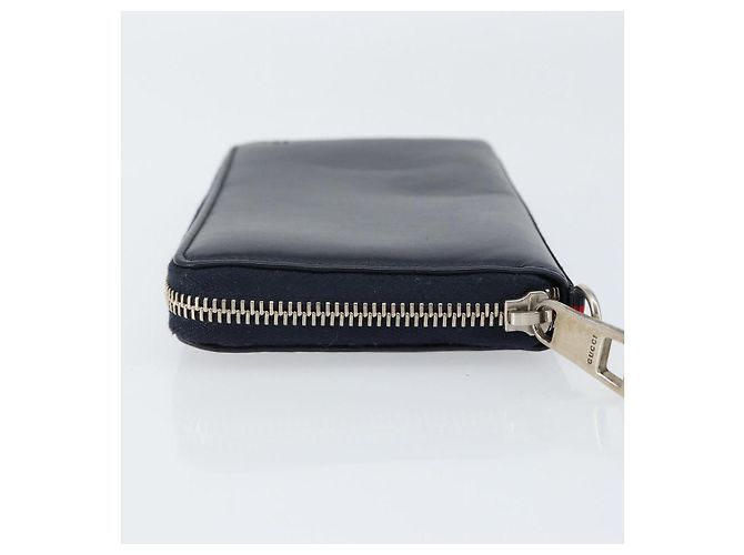 GUCCI Sherry Line Long Wallet Leather Navy Silver 344096 Auth am9608 Silvery Navy blue - view 5