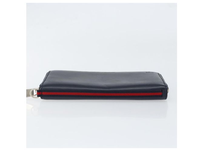 GUCCI Sherry Line Long Wallet Leather Navy Silver 344096 Auth am9608 Silvery Navy blue - view 7