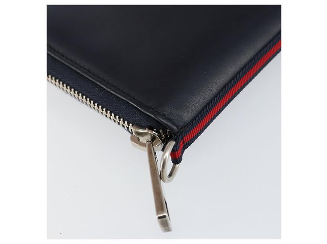 GUCCI Sherry Line Long Wallet Leather Navy Silver 344096 Auth am9608 Silvery Navy blue - view 9