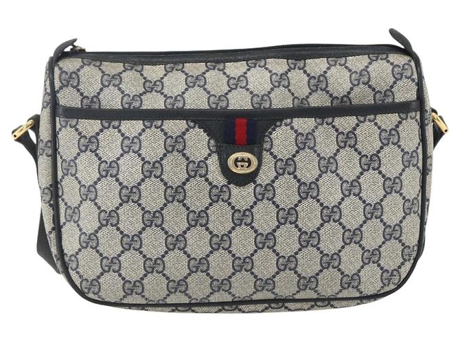 Borsa a Spalla Gucci GG Supreme Sherry Line PVC Blu Navy Oro 89 02 077 Auth 155728 - vista 13