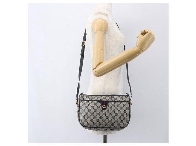 Borsa a Spalla Gucci GG Supreme Sherry Line PVC Blu Navy Oro 89 02 077 Auth 155728 - vista 22