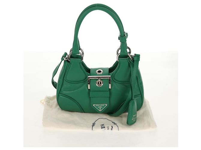 PRADA Bolsa Moon Bag de Cuero 2 en 1 Verde Plata Auth 152696SAM - vista 12