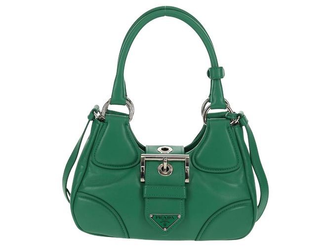 PRADA Bolsa Moon Bag de Cuero 2 en 1 Verde Plata Auth 152696SAM - vista 13