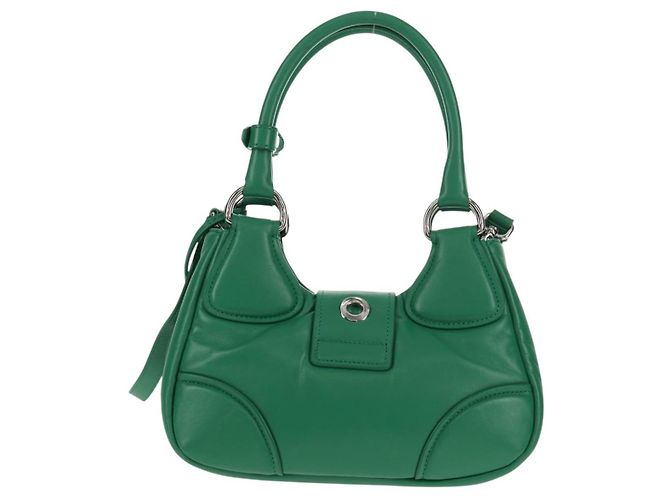 PRADA Bolsa Moon Bag de Cuero 2 en 1 Verde Plata Auth 152696SAM - vista 2
