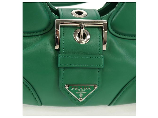 PRADA Bolsa Moon Bag de Cuero 2 en 1 Verde Plata Auth 152696SAM - vista 22