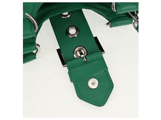 PRADA Bolsa Moon Bag de Cuero 2 en 1 Verde Plata Auth 152696SAM - vista 23