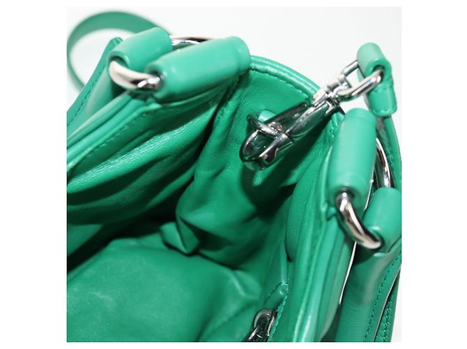PRADA Bolsa Moon Bag de Cuero 2 en 1 Verde Plata Auth 152696SAM - vista 25