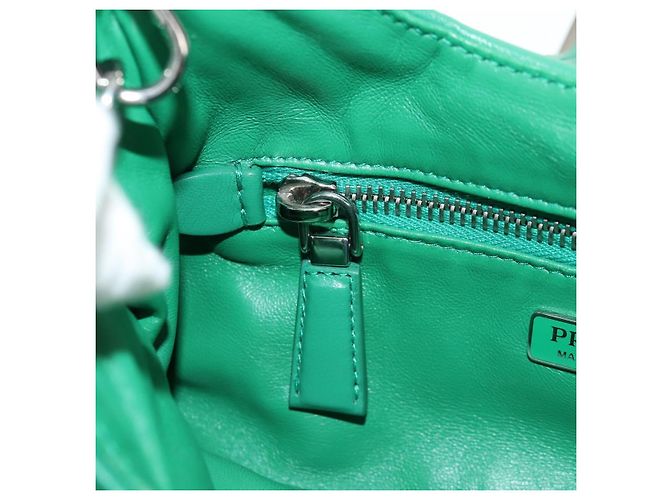 PRADA Bolsa Moon Bag de Cuero 2 en 1 Verde Plata Auth 152696SAM - vista 27