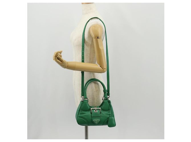 PRADA Bolsa Moon Bag de Cuero 2 en 1 Verde Plata Auth 152696SAM - vista 29