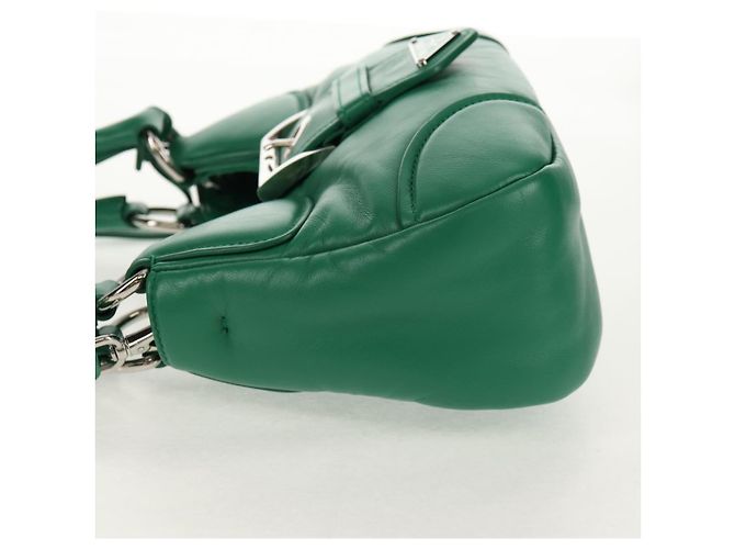 PRADA Bolsa Moon Bag de Cuero 2 en 1 Verde Plata Auth 152696SAM - vista 3