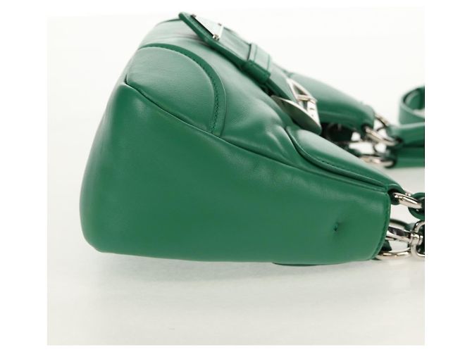 PRADA Bolsa Moon Bag de Cuero 2 en 1 Verde Plata Auth 152696SAM - vista 4
