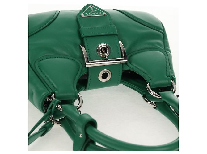PRADA Bolsa Moon Bag de Cuero 2 en 1 Verde Plata Auth 152696SAM - vista 6