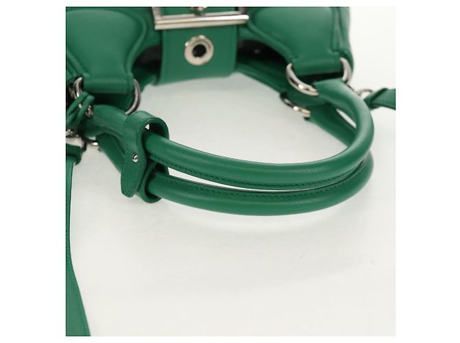 PRADA Bolsa Moon Bag de Cuero 2 en 1 Verde Plata Auth 152696SAM - vista 7
