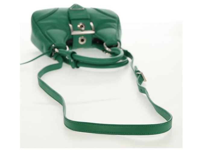 PRADA Bolsa Moon Bag de Cuero 2 en 1 Verde Plata Auth 152696SAM - vista 8