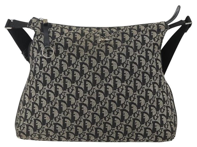 Bolso de Hombro de Lona Trotter Christian Dior Negro Plata Auth ti3506 - vista 2