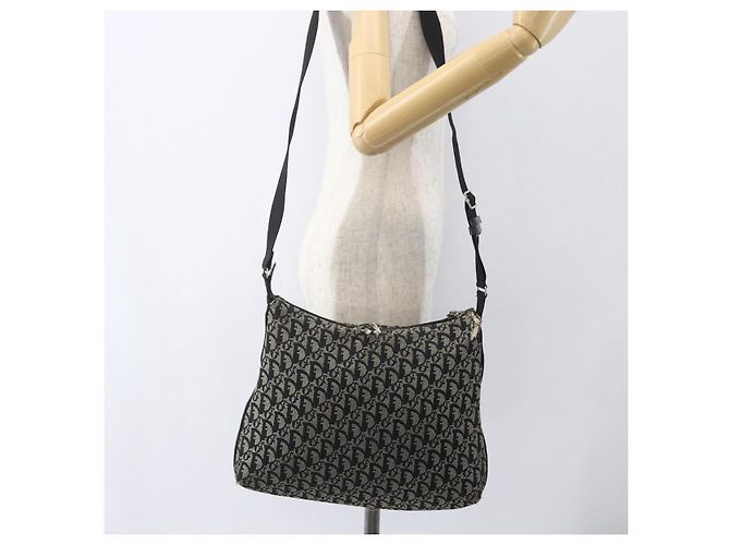 Bolso de Hombro de Lona Trotter Christian Dior Negro Plata Auth ti3506 - vista 24