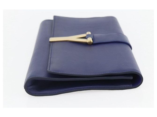 Saint Laurent Borsa Clutch Y line in pelle blu e oro Auth 157266V D'oro - vista 4