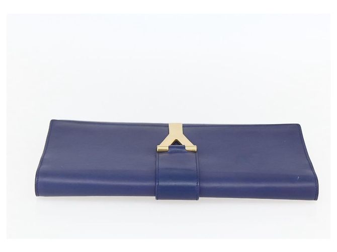 Saint Laurent Borsa Clutch Y line in pelle blu e oro Auth 157266V D'oro - vista 5