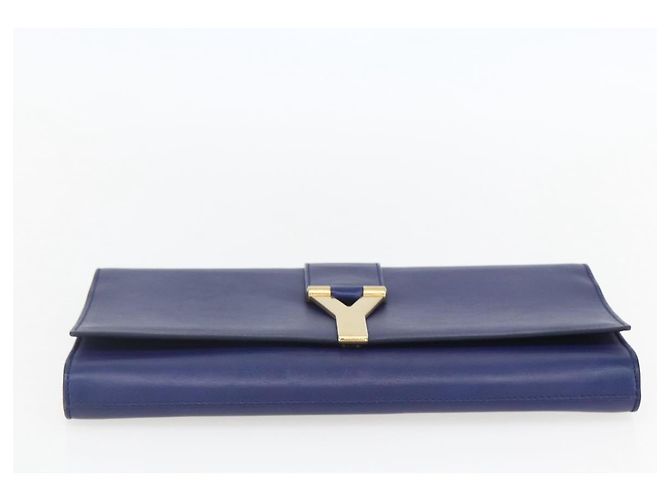Saint Laurent Borsa Clutch Y line in pelle blu e oro Auth 157266V D'oro - vista 6