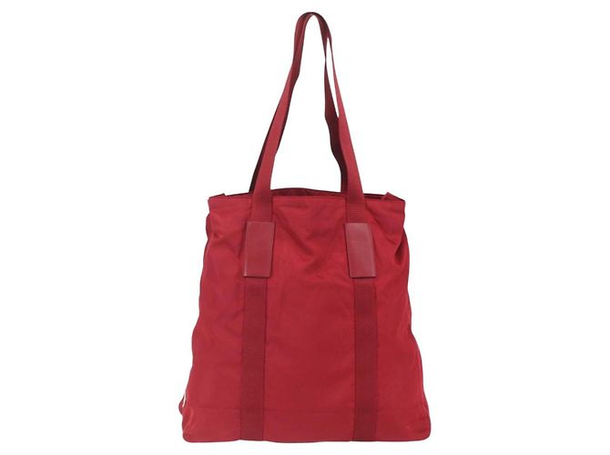 Bolsa Tote Prada em Nylon Vermelho Prata Auth bs31579 - vista 13