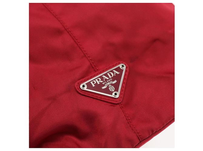 Bolsa Tote Prada em Nylon Vermelho Prata Auth bs31579 - vista 17