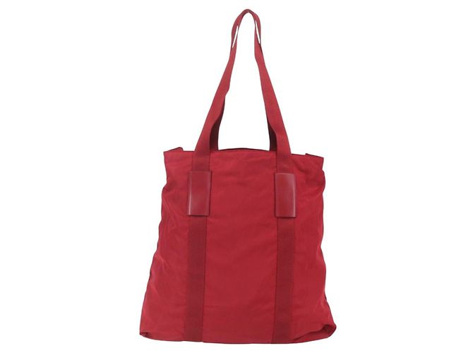 Bolsa Tote Prada em Nylon Vermelho Prata Auth bs31579 - vista 2