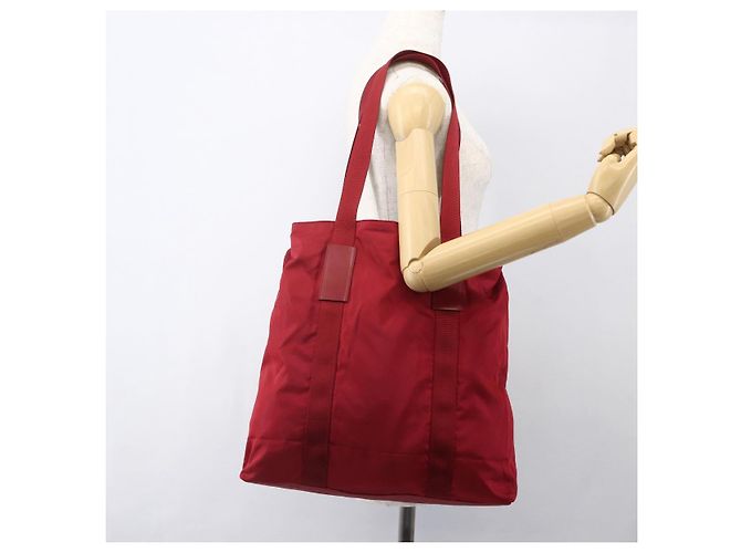 Bolsa Tote Prada em Nylon Vermelho Prata Auth bs31579 - vista 24