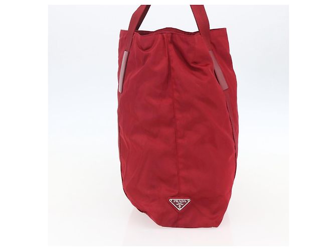 Bolsa Tote Prada em Nylon Vermelho Prata Auth bs31579 - vista 3