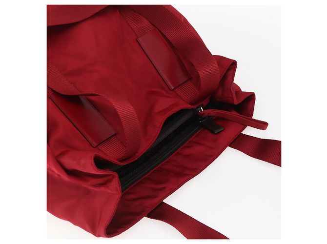 Bolsa Tote Prada em Nylon Vermelho Prata Auth bs31579 - vista 6