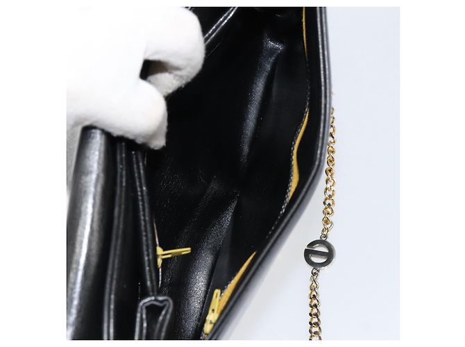 Borsa a spalla a catena Christian Dior in pelle nera e oro Auth ep12110 Nero D'oro - vista 11