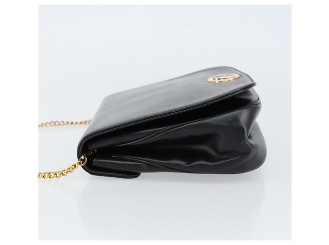 Borsa a spalla a catena Christian Dior in pelle nera e oro Auth ep12110 Nero D'oro - vista 4