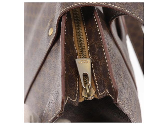 Céline Borsa a spalla in tela Macadam CELINE in pelle PVC marrone e oro Auth ka257 D'oro - vista 10