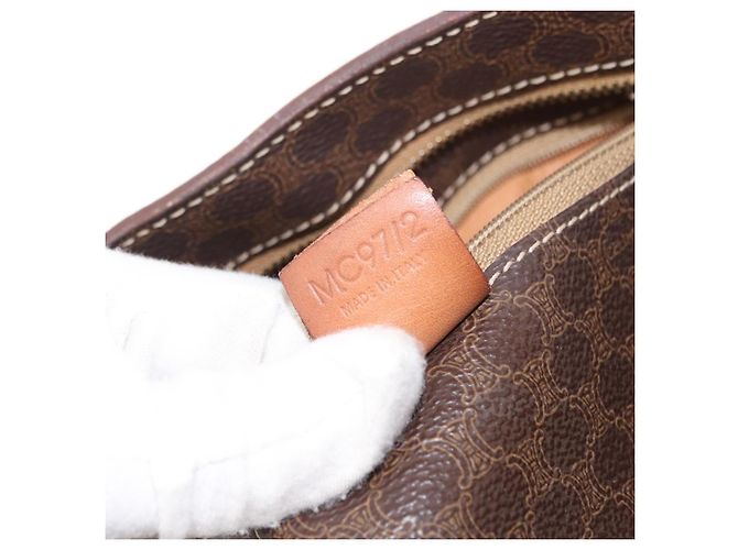 Céline Borsa a spalla in tela Macadam CELINE in pelle PVC marrone e oro Auth ka257 D'oro - vista 12