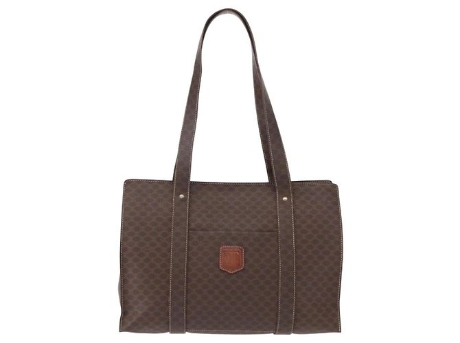 Céline Borsa a spalla in tela Macadam CELINE in pelle PVC marrone e oro Auth ka257 D'oro - vista 13