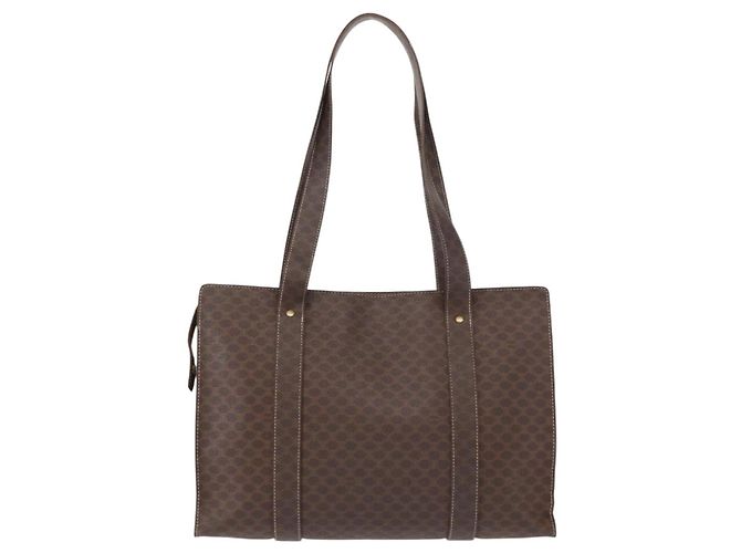 Céline Borsa a spalla in tela Macadam CELINE in pelle PVC marrone e oro Auth ka257 D'oro - vista 2