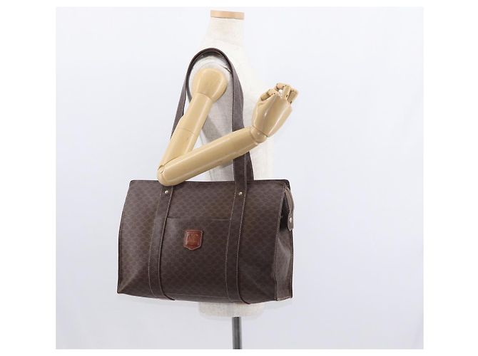 Céline Borsa a spalla in tela Macadam CELINE in pelle PVC marrone e oro Auth ka257 D'oro - vista 24