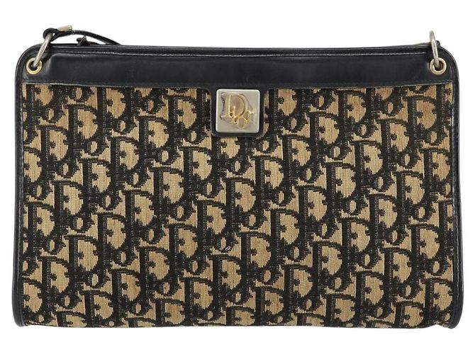 Borsa a Spalla in Tela Trotter Christian Dior Blu Navy Oro Auth 154374 D'oro - vista 13