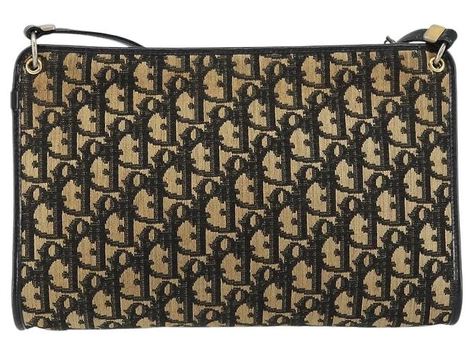 Borsa a Spalla in Tela Trotter Christian Dior Blu Navy Oro Auth 154374 D'oro - vista 2