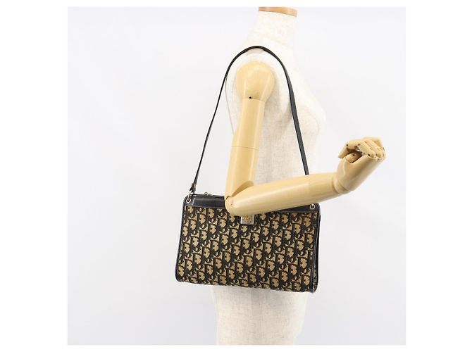 Borsa a Spalla in Tela Trotter Christian Dior Blu Navy Oro Auth 154374 D'oro - vista 20