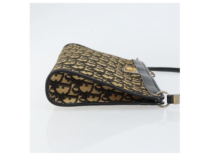 Borsa a Spalla in Tela Trotter Christian Dior Blu Navy Oro Auth 154374 D'oro - vista 3