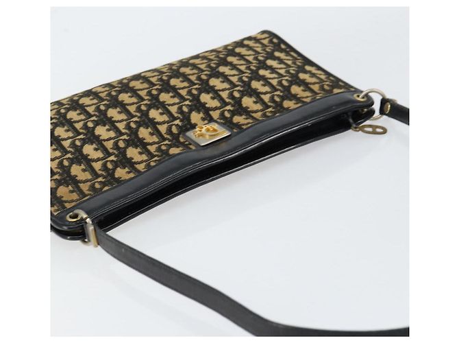 Borsa a Spalla in Tela Trotter Christian Dior Blu Navy Oro Auth 154374 D'oro - vista 6