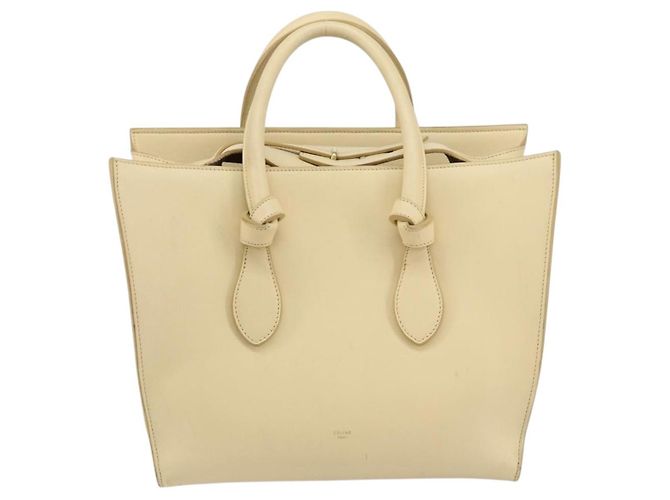 Borsa Tote CÉLINE TIE in pelle beige dorato Auth bs31025 D'oro - vista 2