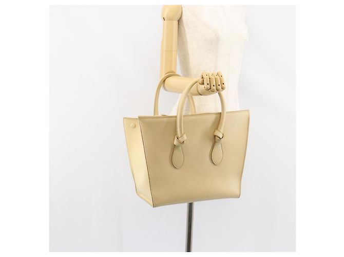 Borsa Tote CÉLINE TIE in pelle beige dorato Auth bs31025 D'oro - vista 25