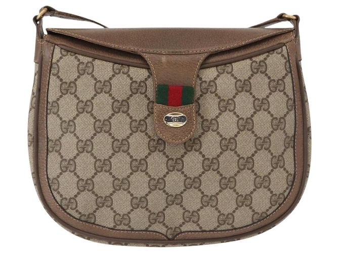 Borsa Sherry Line GG Supreme Web di GUCCI in PVC beige e oro 10 02 056 Auth BA8485 D'oro - vista 13